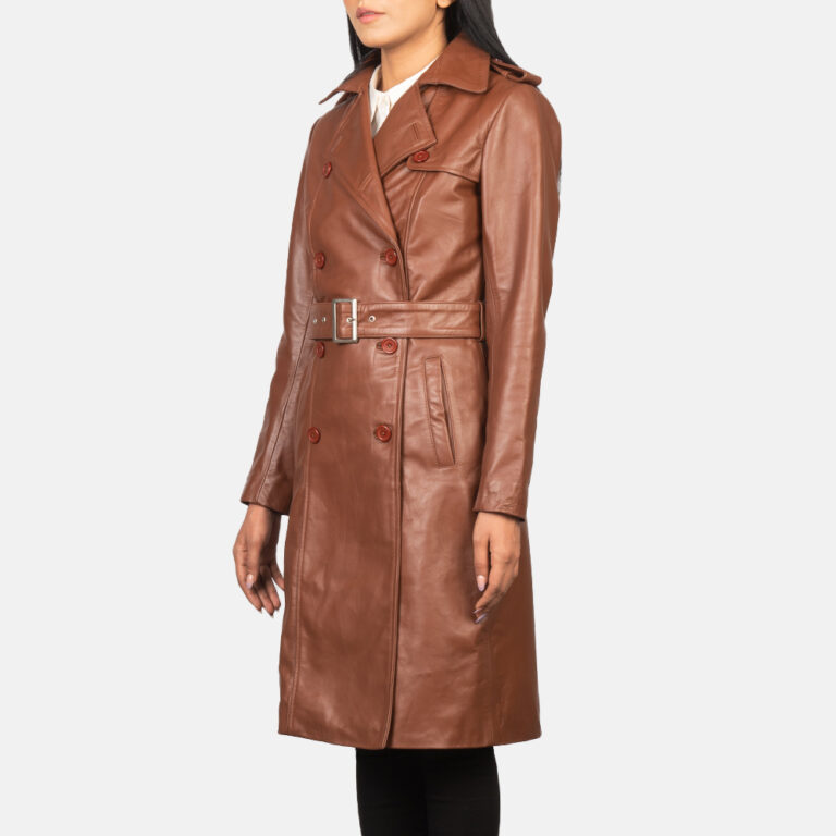 Womens Alice Brown Double Breasted Leather Coat Side Pose-3-1652251693648